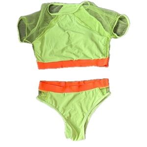 She-in Swim Set in Green and Orange